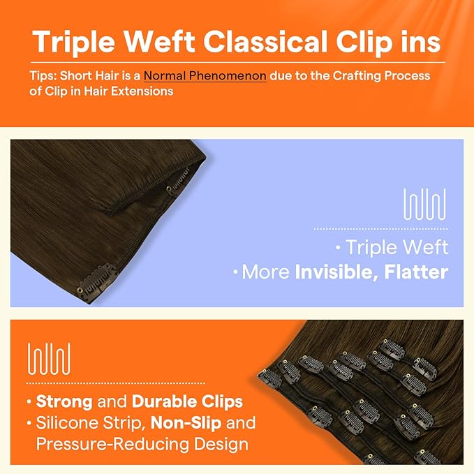 Full Shine Clip in Extensions Real Human Hair Brown 22 Inch Invisible Clip in Hair Extensions Human Hair Brunette Straight Triple Weft Chestnut Brown Remy Hair Extensions Clip ins 7 Pcs 120 G