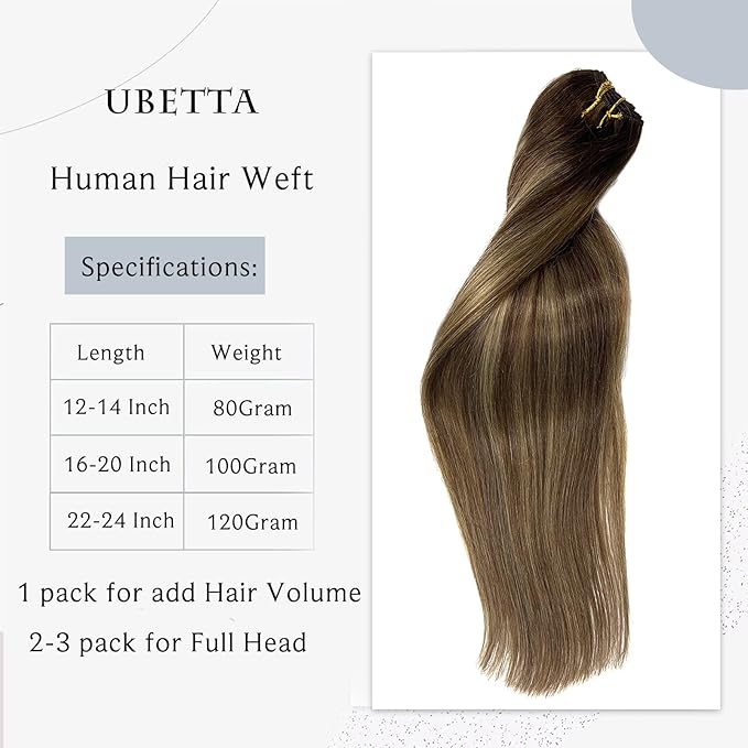 Sew in Hair Extensions - Real Human Hair Balayage Brown and Blonde Highlights, 18 Inch 100G Hand Tied Weft for Women, Human Hair Bundles
