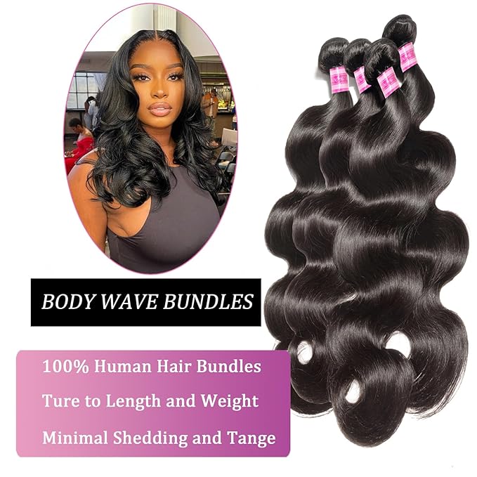Body Wave 4 Bundles Human Hair 24 26 28 30 Inch 100% Unprocessed Raw Brazilian Hair Bundles Long Ocean Wave Wavy Bundles Body Weave Remy Hair Extensions Natural Color for Women