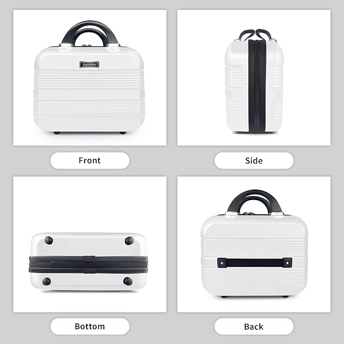 14" Portable Hard Shell Makeup Travel Case - Stylish PC+ABS Cosmetic Organizer for Women - Scratch-Resistant, Elastic Strap, Mini Suitcase - Perfect for Romantic Gifts（Arctic White）