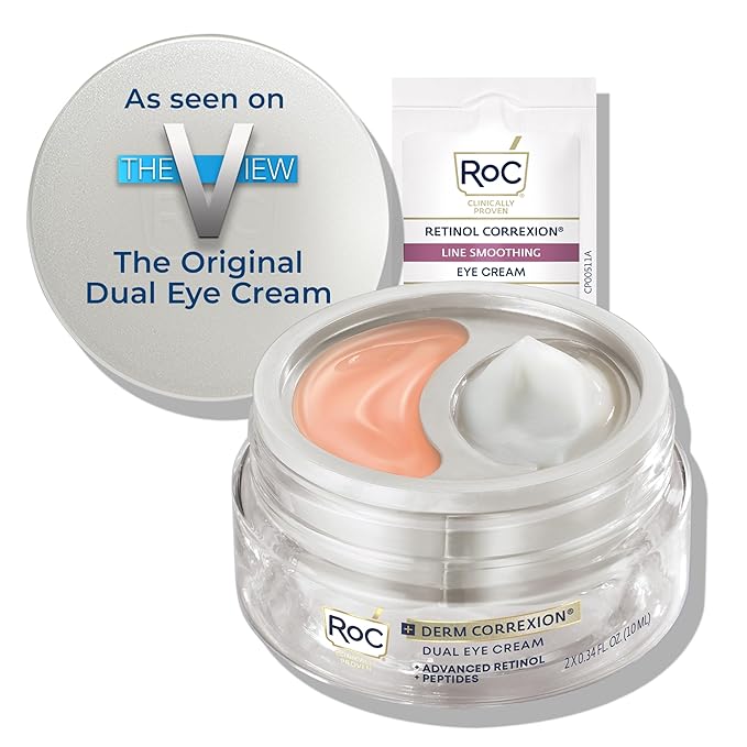 RoC Derm Correxion Dual Eye Cream with Advanced Retinol + Peptides for Puffy Eyes and Dark Circles, (.68 oz) with Retinol Eye Cream Packette