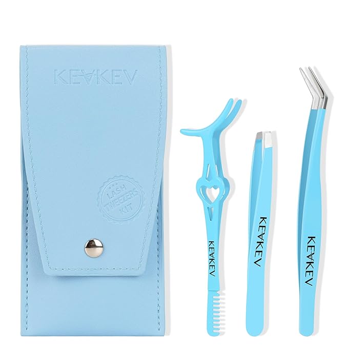 KevKev Lash Tweezers & Applicator Set - 3 in 1 Lash Extension Tool with Brush for False Lashes