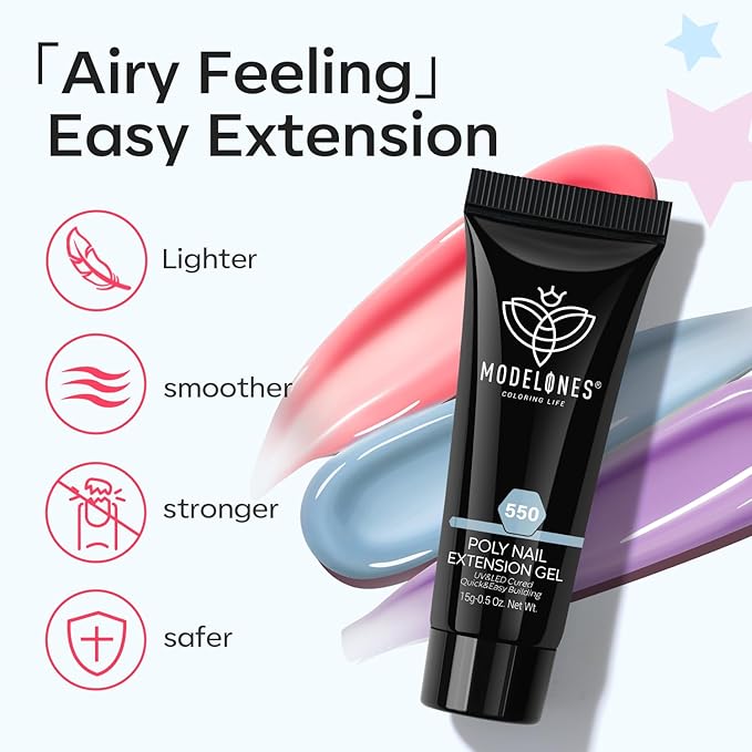 Modelones 133pcs Poly Nail Gel Kit, 32 Colors Spring Pink Pastel Poly Extension Gel kit with Nail Lamp Base Top Coat Slip Solution Builder Enhancement Manicure Tools for Starter Supplies