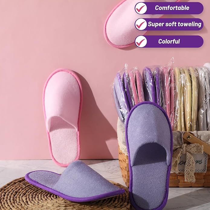 Geyoga 12 Pair Disposable House Slippers for Guests Non Slip Disposable Slippers for Spa Travel Hotel Shoeless Home Bride Bathroom Bedroom