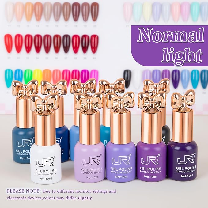 JR Violet Gel Nail Polish Set 10 Colors 0.4floz Butterfly Bottle Semi Cured Long Lasting Vegan Chip-Resistant Long-Lasting Soak off Gel Polish Gifts for Women F Model
