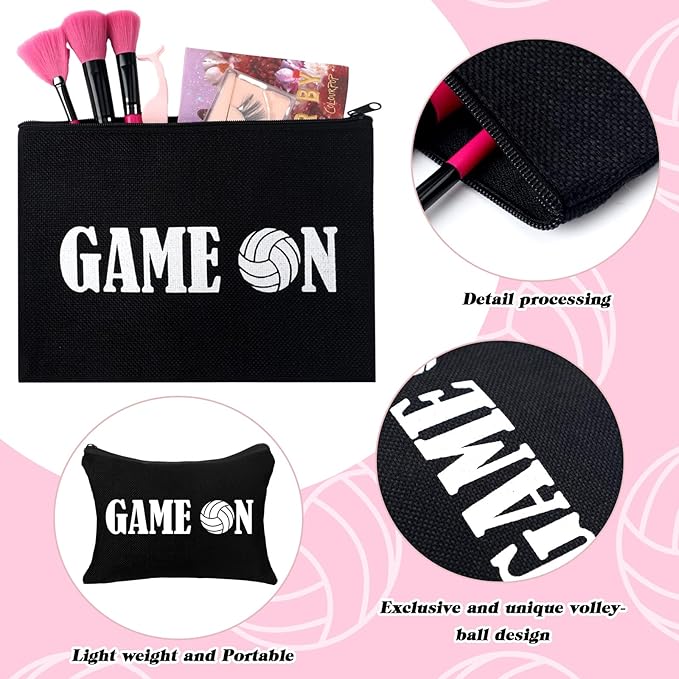 Irenare 30 Pcs Volleyball Cosmetic Bag Gifts for Women Stuff Volleyball Players Teams Travel Pouch Canvas Makeup Bags for Team Gifts(Black, White,Volleyball)