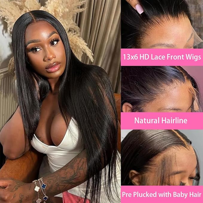 30 Inch 13x6 Lace Front Wigs Human Hair 180% Density Straight HD Lace Front Wigs Human Hair Pre Plucked Straight Frontal Wigs Human Hair Gluless Wigs for Women with Baby Hair