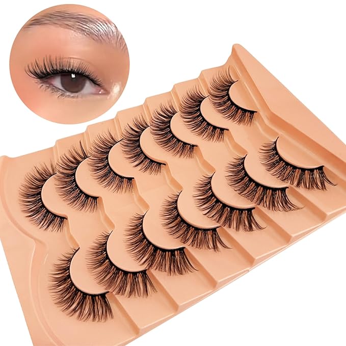 Cat Eye Lash Natural Look NINGLASH Wispy Lashes False Eyelashes Natural Look Fake Eyelash 14mm Faux Mink Lashes Strips 7 Pairs Lash Pack