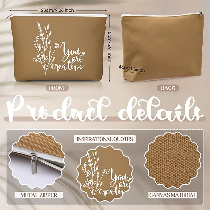 20 Pcs Employee Appreciation Gifts 10 Inspirational Canvas Makeup Bags 10 Compact Mirrors Bulk Cosmetic Bags Round Portable Pocket Mirror Thank You Gifts for Women (Boho)