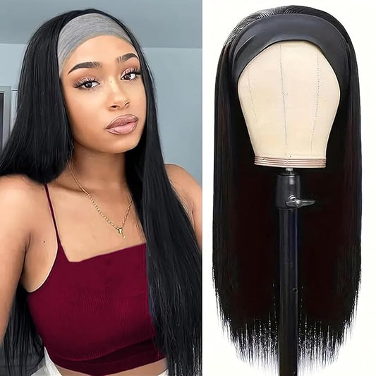 22 Inch Headband Wigs for Black Women Straight Headband Bob Wigs Glueless Black Straight Wig 180% Density No Lace Headband Wig Natural Color Glueless None Lace Front Human Hair