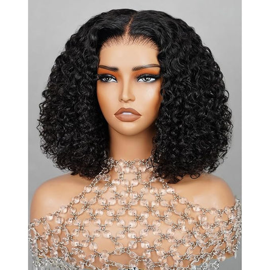 Arabella 6x6 Wear and Go Glueless Wigs Human Hair Deep Curly Bob Wig Lace Front Wig Human Hair 210% Density Pre-Cut Lace Wigs Pre Bleached Tiny Knots Bob Wig Human Hair(14inch, 6x6 Glueless Bob)