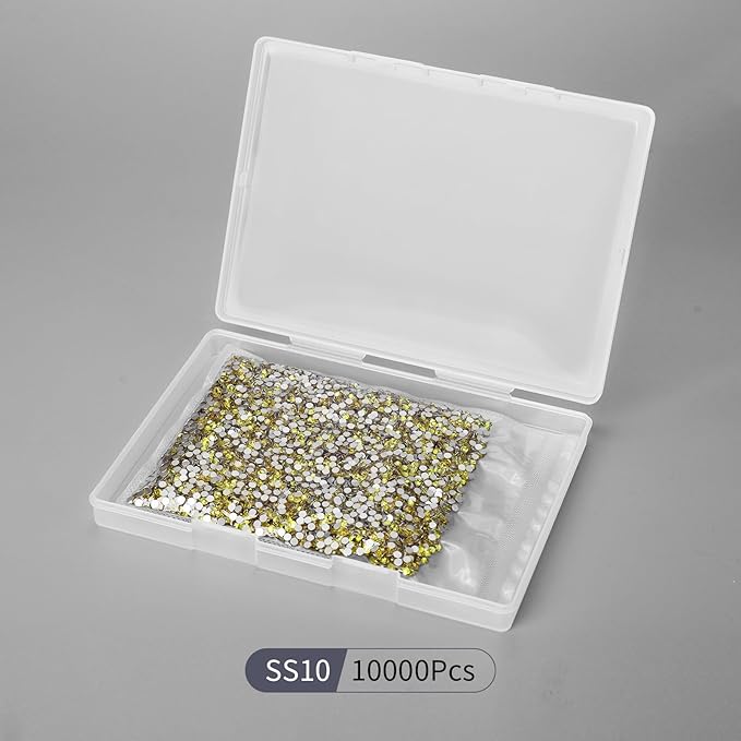 10000PCS Lemon Yellow Rhinestones Bulk, Flat Back Crystal Glass Stone Round Gems,SS10, 2.7-2.9mm