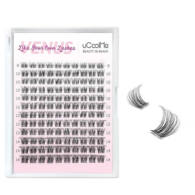 Short Venus Lash Clusters 8-14mm Wispy Natural Eyelash Clusters Individual Lashes D Curl Cluster Lashes 0.05mm WideSpan Ultra-Thin Clear Band(Short Venus Only Lashes)