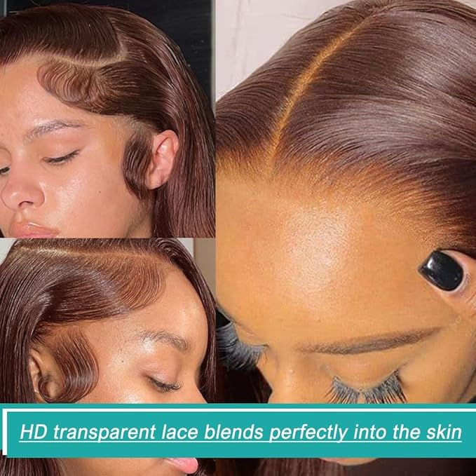 Azkiu Brown Body Wave Lace Front Wigs Human Hair Wigs HD Lace Front Wig Human Hair Pre Plucked with Baby Hair 150 Density Brazilian Virgin Transparent Lace Front Wig Colored (22 Inch)