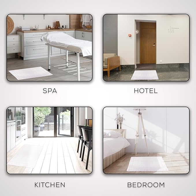 GOLD TEXTILES 12 Pack New Cotton Blend Economy White Hotel Bath Mat Towel (18x25 Inches) Light Weight Quick Drying & Machine Washable - Hotel Supplies Shower Bath Mat Towel