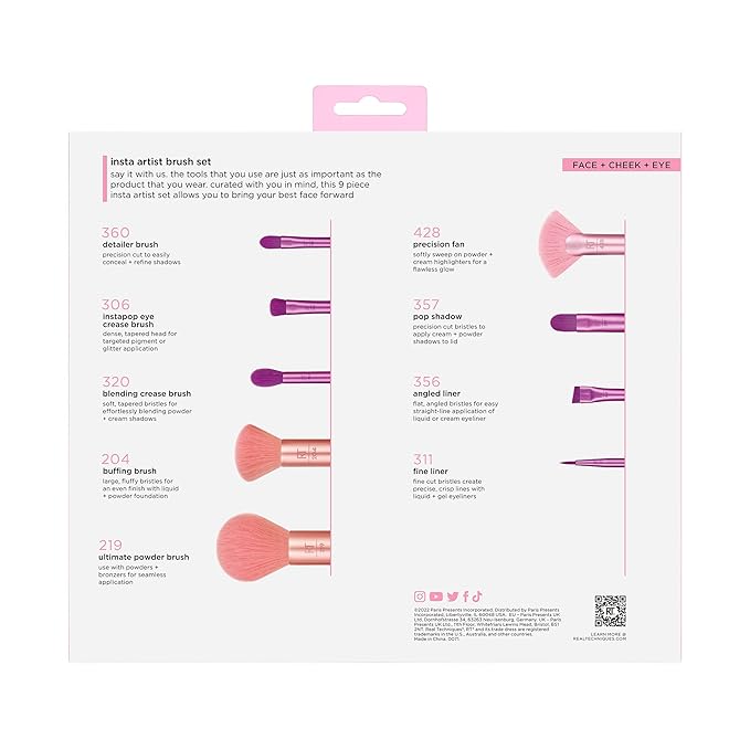 Real Techniques Insta Artist Brush Kit, Face, Cheek & Eye Brush Set, Makeup Brush Kit, For Foundation, Blush, Bronzer, Concealer, & Eyeshadow, Quality Makeup Tools, 9 Piece Gift Set