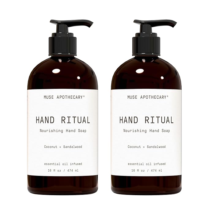 Muse Apothecary Hand Ritual - Aromatic and Nourishing Hand Soap, Infused with Natural Aromatherapy Essential Oils - USDA Certified Biobased - 16 oz, Coconut + Sandalwood, 2 Pack