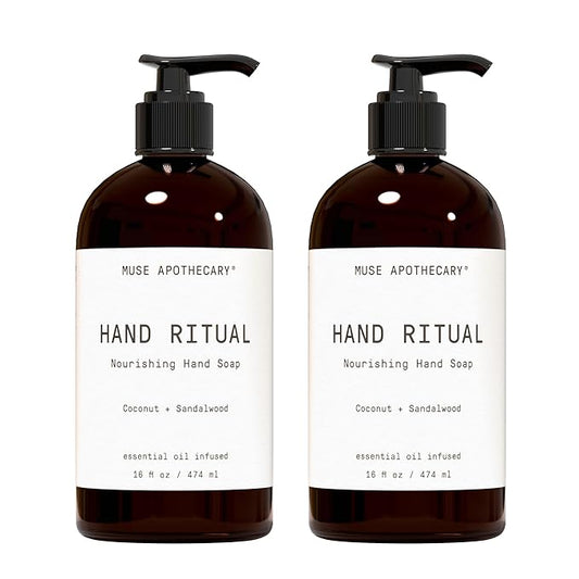 Muse Apothecary Hand Ritual - Aromatic and Nourishing Hand Soap, Infused with Natural Aromatherapy Essential Oils - USDA Certified Biobased - 16 oz, Coconut + Sandalwood, 2 Pack