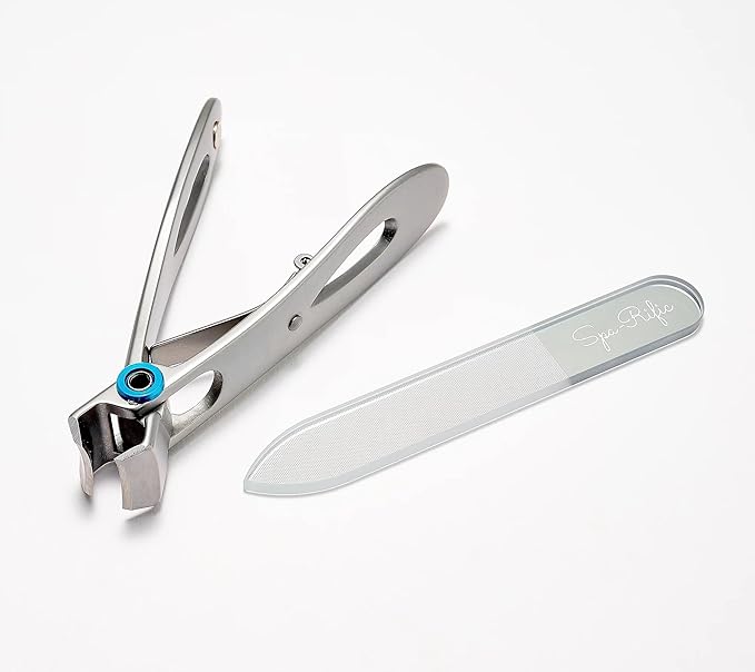 Spa-Rific 3pc Set of Wide Jaw Ergonomic Nail Clippers and Nano Glass Laser Etched Nail File - Stainless Steel