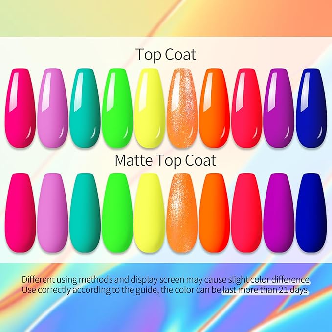 UR SUGAR Neon Gel Nail Polish Set, 10 Colors Hot Pink Orange Yellow Green Blue Red Purple Neon Pastel Color Spring Summer Nail Polish Fluorescent Gel Polish Soak Off Nail Art Gifts Set for Women