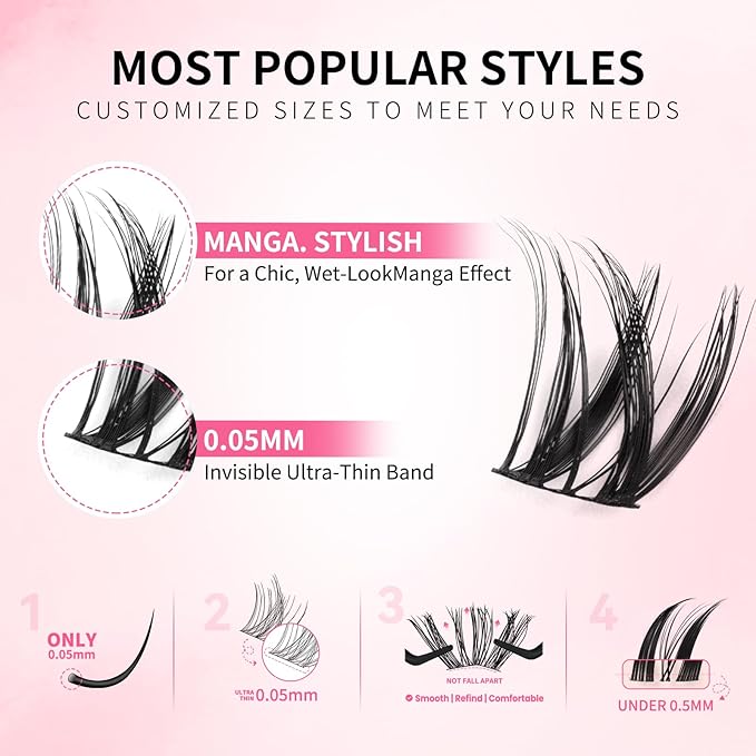 Flora Lash Clusters One Length 14mm D Curl Individual Lashes Eyelash Clusters DIY Eyelash Extension 0.05mm Ultra-Thin Black Lash Band(Flora,Only 14mm)