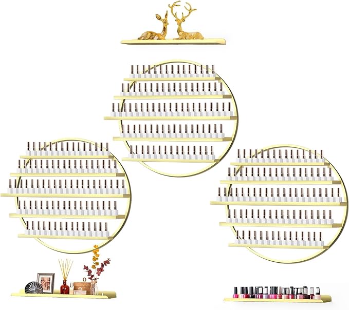 EBANKU 6PCS Metal Wall-mounted Nail Polish Storage Racks, 5 Tiers Round Display Rack Cosmetic Display Case Lipstick Perfume Wall Shelf Essential Oil Organizer for Home Spa Nail Salon Shop