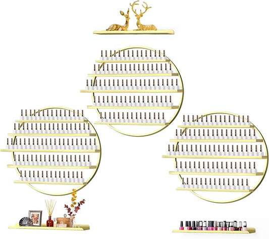 EBANKU 6PCS Metal Wall-mounted Nail Polish Storage Racks, 5 Tiers Round Display Rack Cosmetic Display Case Lipstick Perfume Wall Shelf Essential Oil Organizer for Home Spa Nail Salon Shop