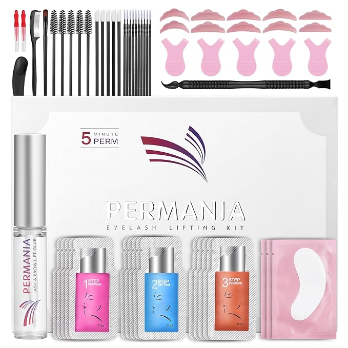 PERMANIA Lash Lift Kit, Lash Perm Kit, Fast Eyelash Lifting 5 Minutes DIY at Home with Strong Glue Disposable Sachet Lash Lifting Kit Last 6 Weeks (15pcs）