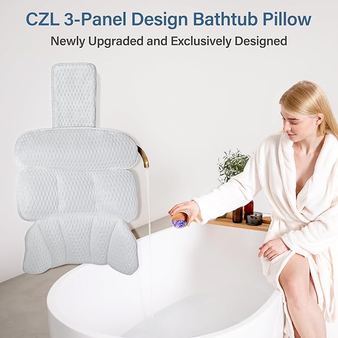 Bath Pillow Bathtub Pillow for Tub Luxury Bath Tub Pillows for Tub Neck and Back Support with 4D Air Mesh Fabric and 8 Strong Powerfull Non-Slip Suction Cups Relaxing Bath Accessories Spa Gifts, White