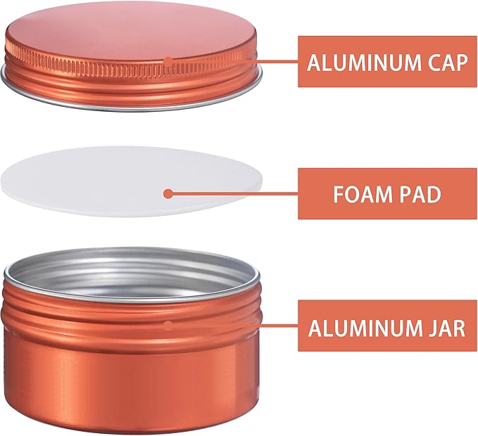 24 Pack 4oz Screw Top Aluminum Tin Jars with Screw Lids and Blank Labels - Refillable 120ml Metal Containers for Lip Balms, Candles, Salves, Spices, Crafts (Orange)