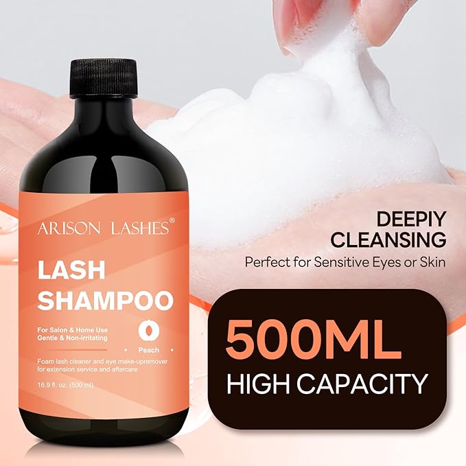 ARISON LASHES Lash Shampoo Eyelash Extension Cleanser, Lash Extension Shampoo, Professional Lash Shampoo for Lash Extensions Eyelid Foaming Cleanser for Salon and Home Use 500ML