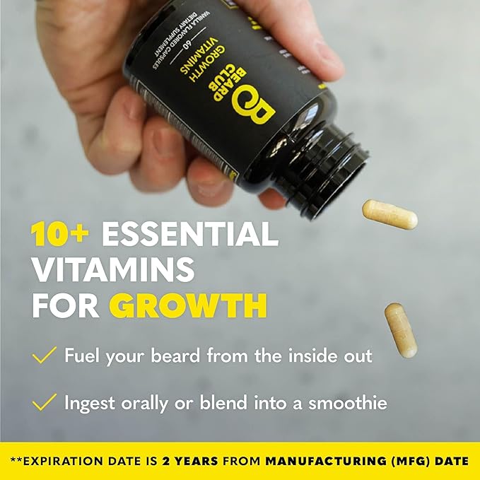 Beard Club Advanced Beard Growth Kit - Derma Roller, Growth Oil, Vitamins and Vitamin Spray, Shampoo and Boar Bristle Brush - Gift Set - Cedar
