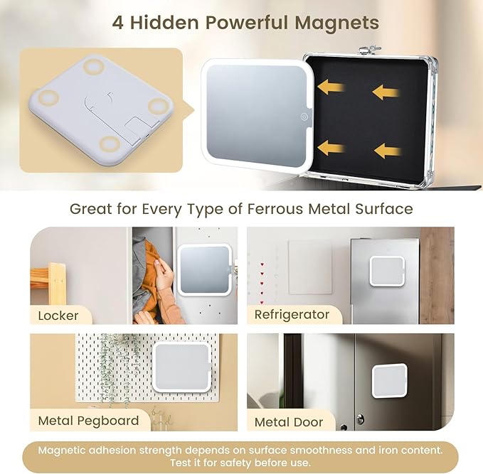 Makeup Case with Magnetic LED Mirror Travel Cosmetic Organizer Portable Makeup Box with Lighted Up Mirror Make Up Vanity Nail Box Lipstick Artist Storage with Lockable Dividers Brush Holder Shiny Blue