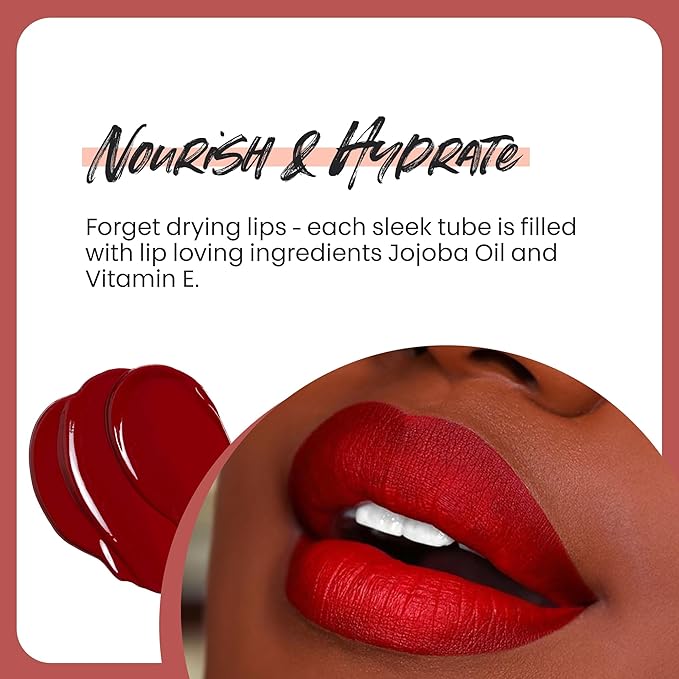 The Lip Bar - Nonstop Liquid Matte Lipstick 3-Pack, Bawse Lady (Blue Red), Rich Auntie (Deep Berry), + Hot Mama (Deep Rich Brown) - High Pigment - One Swipe - Long Lasting - Jojoba Oil - .24 fl oz