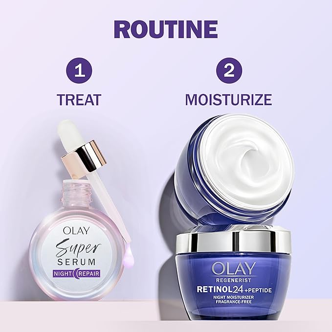 Olay Super Serum Night Repair for Face - Niacinamide, Peptide, Salicylic & Lactic Acid, Glycerin - Anti-Wrinkle, Dark Spot Reduction, Hydrating, Smooths Fine Lines, Skin Surface Renewal, 1.0 Oz