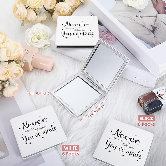 Qunclay 12 Pcs Employee Inspirational Compact Mirrors Bulk Appreciation Purse Portable Square Pocket Mirrors Thank You Gifts for Mother's Day Women Teachers Volunteer Nurse