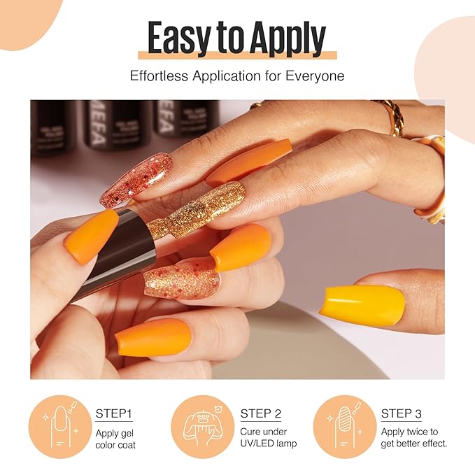 MEFA Gel Nail Polish Set, 23 Colors Brown Orange Nail Polish Set Gold Glitter Yellow Nail Polish Soak Off Red Shimmer Gel Nail Gifts for Women Girl DIY Salon Home Manicure