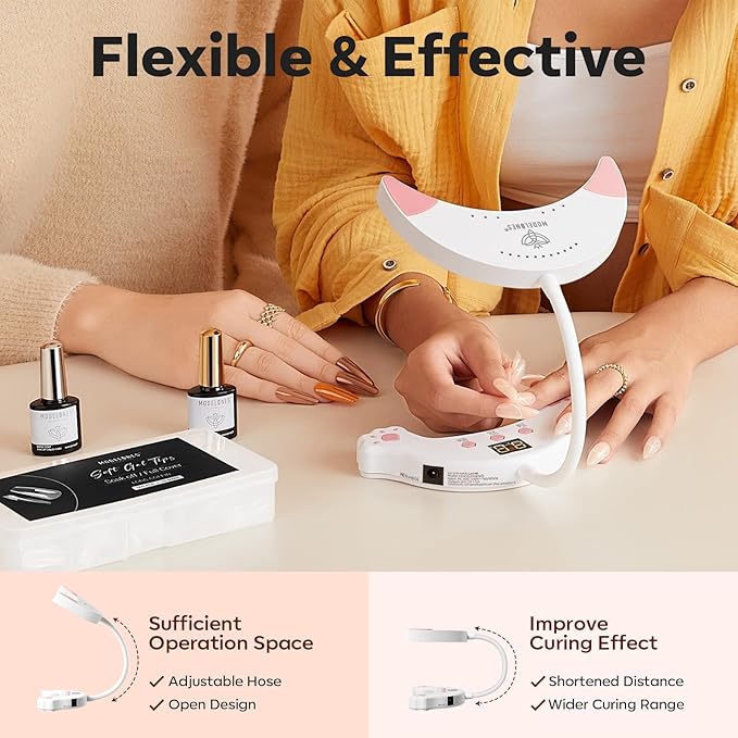 modelones Hema-Free Gel Base and Top Coat Set 2 Pcs & 48W U V LED Nail Lamp, Gooseneck U V Lamp