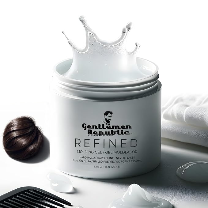 Gentlemen Republic 8oz Refined Hair Gel - Professional Formula for 24 Hour Shine and Hold, Humidity Resistant, 100% Alcohol-Free and Never Flakes, Made in the USA