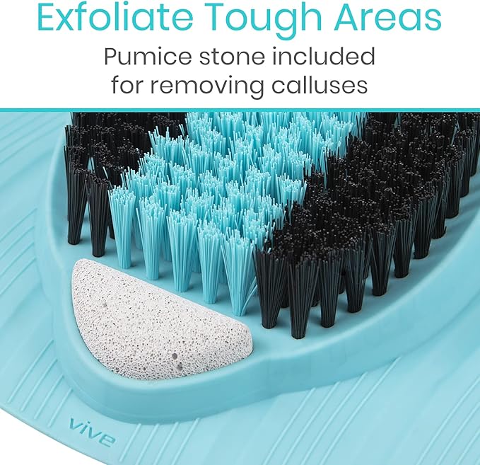 Vive Foot Scrubber for Use in The Shower - Feet Cleaner for Dead Skin with Pumice Stone - Massager and Brush Exfoliating - Callus Remover, Improve Circulation and Relieves Pain - Nonslip Suction Cups