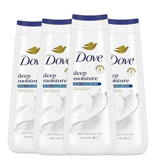 Dove Body Wash with Natural Nourishers for Instantly Soft Skin and Lasting Nourishment Deep Moisture Cleanser That Effectively Washes Away Bacteria While Nourishing Your Skin 20 oz (Pack of 4)
