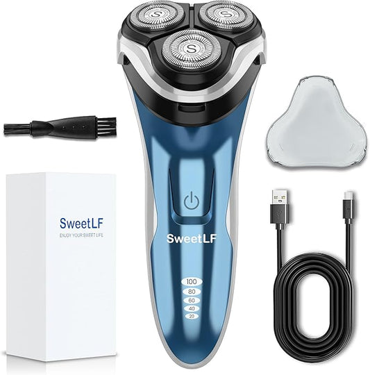 SweetLF Electric Razor for Men with Pop-Up Trimmer, 100% Waterproof Electric Shaver, Rechargeable Cordless Shavers for Men, Type-C, 120Mins Runtime, Plug & Play, Blue