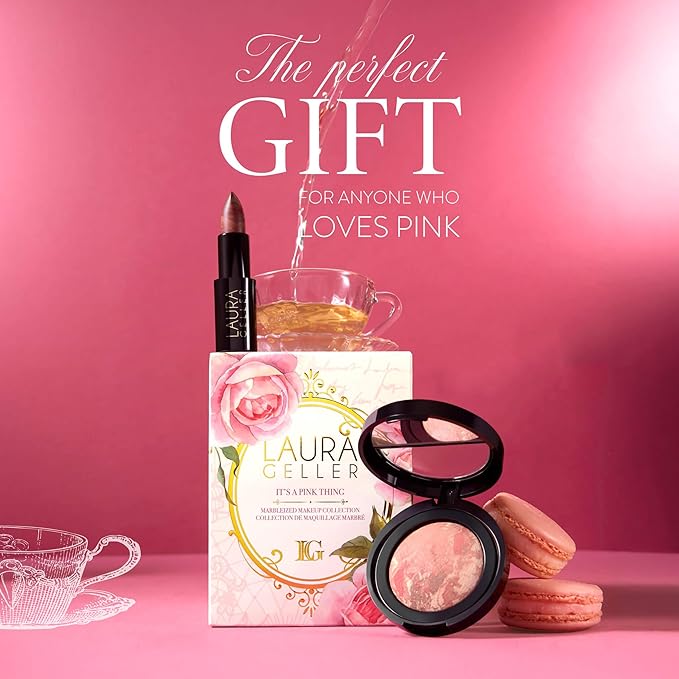 LAURA GELLER NEW YORK It's a Pink Thing Marbleized Makeup Collection - Limited Edition Blush & Lipstick Gift Set - Marbleized Baked Blush & Hydrating Lipstick - Perfect for Mother's Day Gifting