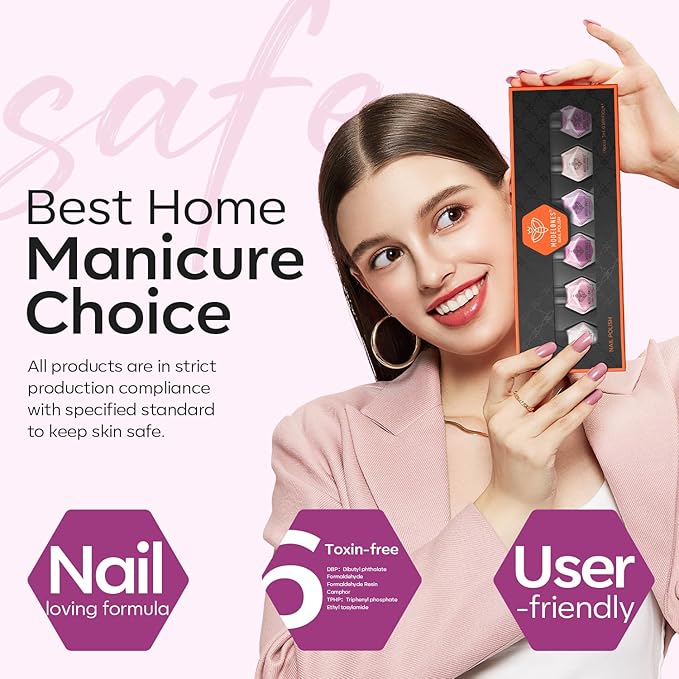 modelones Nail Polish Set 6 Colors, Purple Glitter Pink Shimmer Sparkle Mini Nail Lacquer Kit, Infinite Shine Quick Dry Long Lasting Nail Art DIY Home Salon Manicure Gift for Women Girls