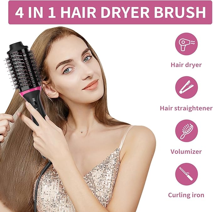Dual Voltage Hair Dryer Brush for European Travel, 120V - 240V One Step Hair Dryer and Styler Volumizer, Professional Blow Dryer Brush with Negative Ion Anti-frizz for Drying, Straightening, Salon