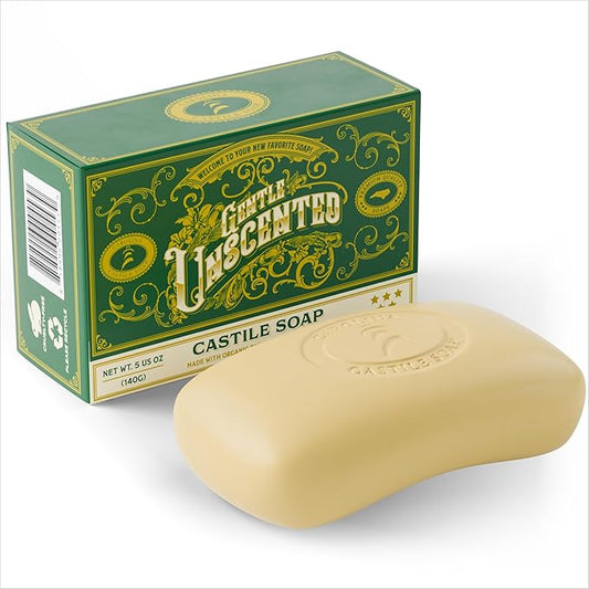 Castile Unscented Bar Soap – 1 Natural Soap Barsfor Men, Women, and Kids – EWG Verified with raw Organic Cocoa Butter and Olive Oil by Carolina Castile, 5 oz