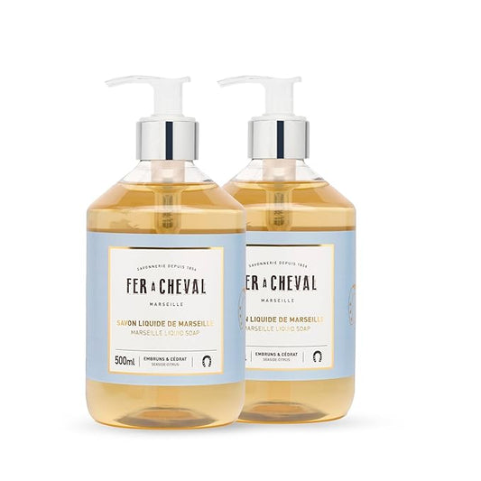 Fer à Cheval Marseille Liquid Soap, Luxury French Liquid Soap, Savon Liquide De Marseille, Seaside Citrus 500ml, Set of 2, 16.9 f oz