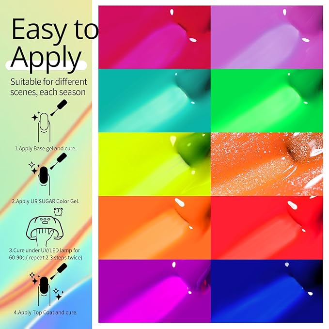 UR SUGAR Neon Gel Nail Polish Set, 10 Colors Hot Pink Orange Yellow Green Blue Red Purple Neon Pastel Color Spring Summer Nail Polish Fluorescent Gel Polish Soak Off Nail Art Gifts Set for Women