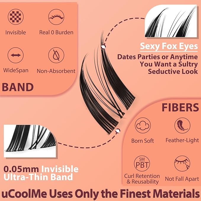 FairyFox Lash Clusters Kit 8-18mm Manga FoxEye Eyelash Clusters C Curl - WideSpan DIY Eyelash Extensions Kit Wet-Look Anime Lashes Individual Fake Eyelashes Clusters Kit Ultra-Thin Invisible Lash Band