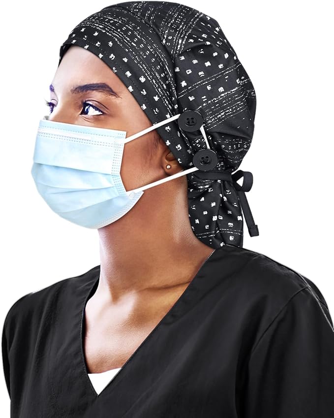 Satin Lined Work Cap with Button for Long Hair Women